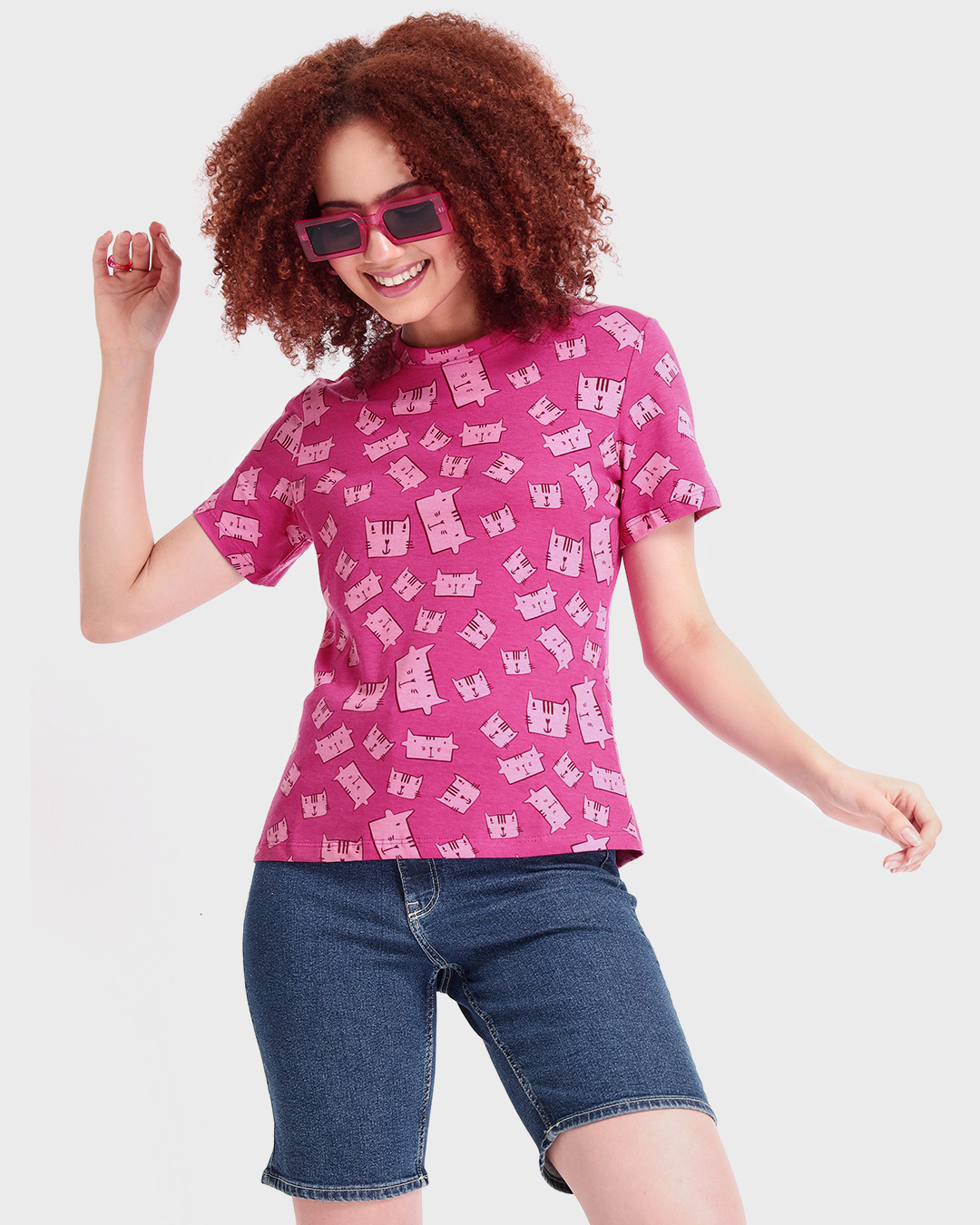 Buy Women s Pink All Over Printed Short Top Online At Bewakoof