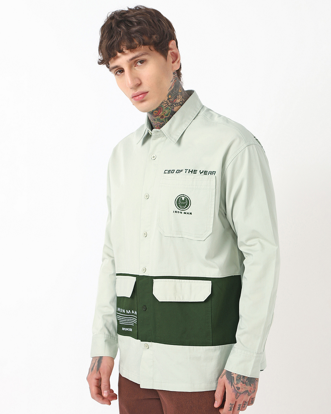 Shop Men's Green Graphic Printed Oversized Shirt-Back