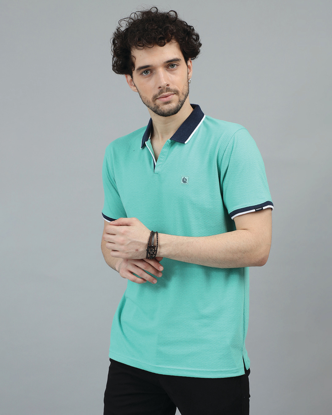 Shop Men's Aqua Green Polo T-shirt-Back