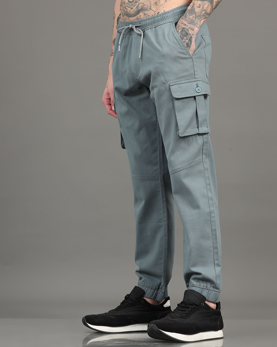 Shop Men's Aqua Grey Cargo Jogger Pants-Back