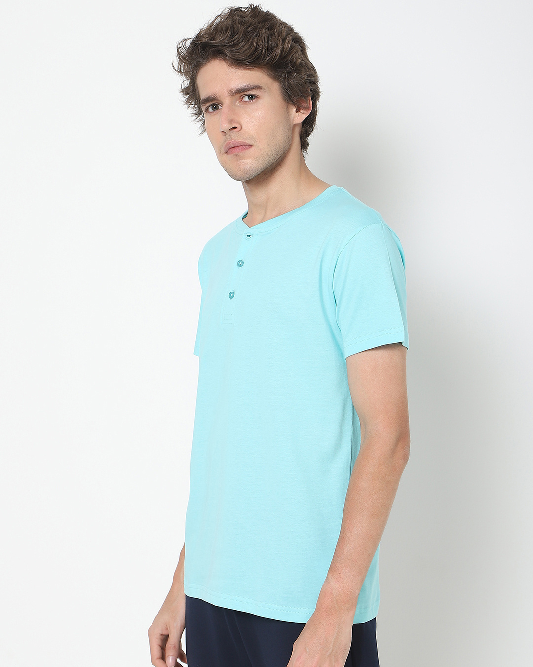 Shop Men's Aqua Sky Half Sleeve Henley T-shirt-Back