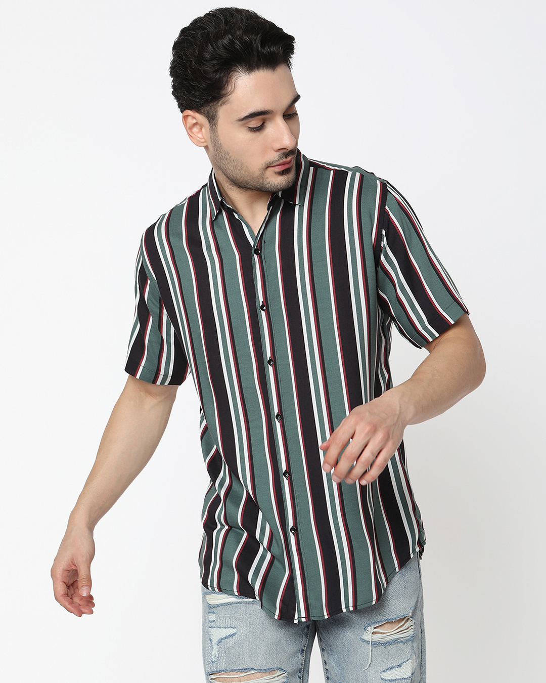 Buy Men's Army Green & Black Striped Shirt Online at Bewakoof