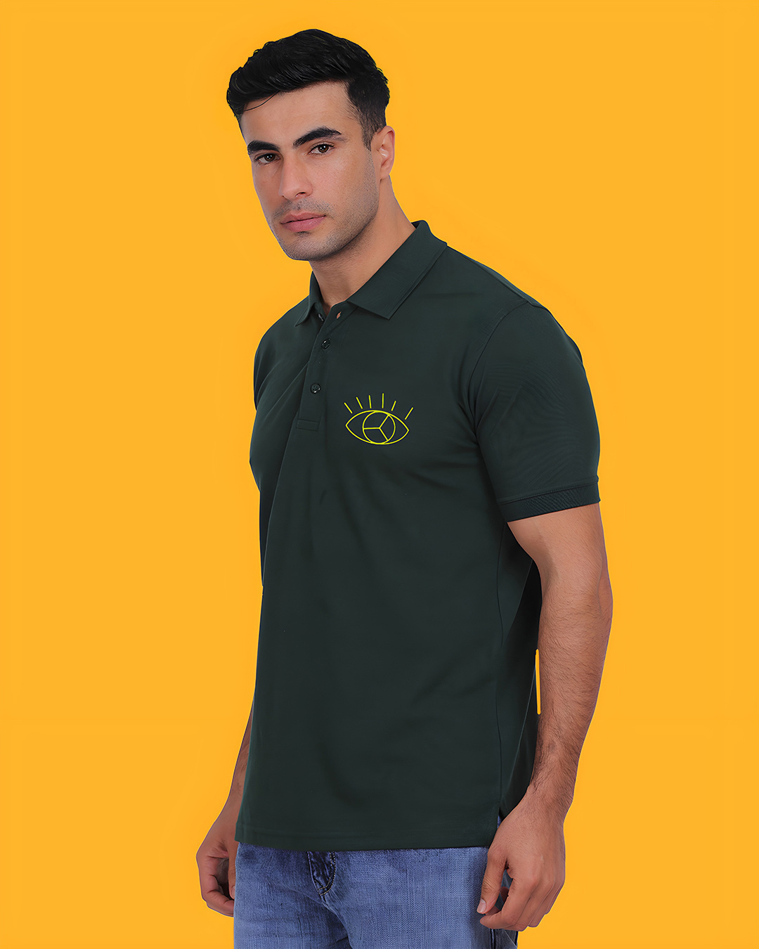 Shop Men's Army Green Cotton Evil Eye Printed T-shirt-Back