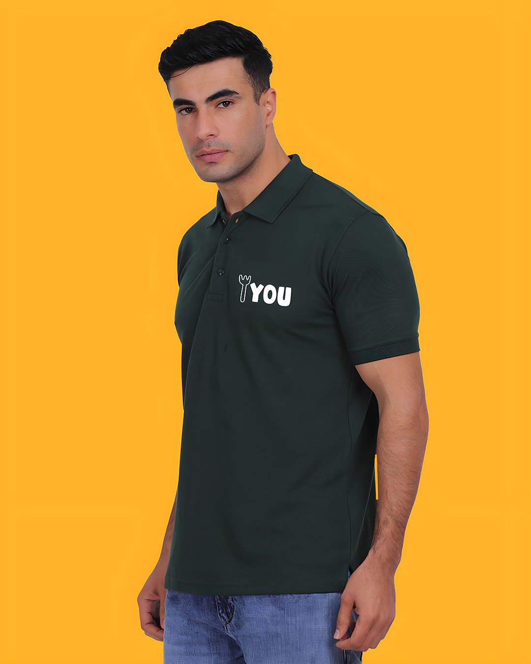 Shop Men's Army Green Fork You Printed Polo T-shirt-Back