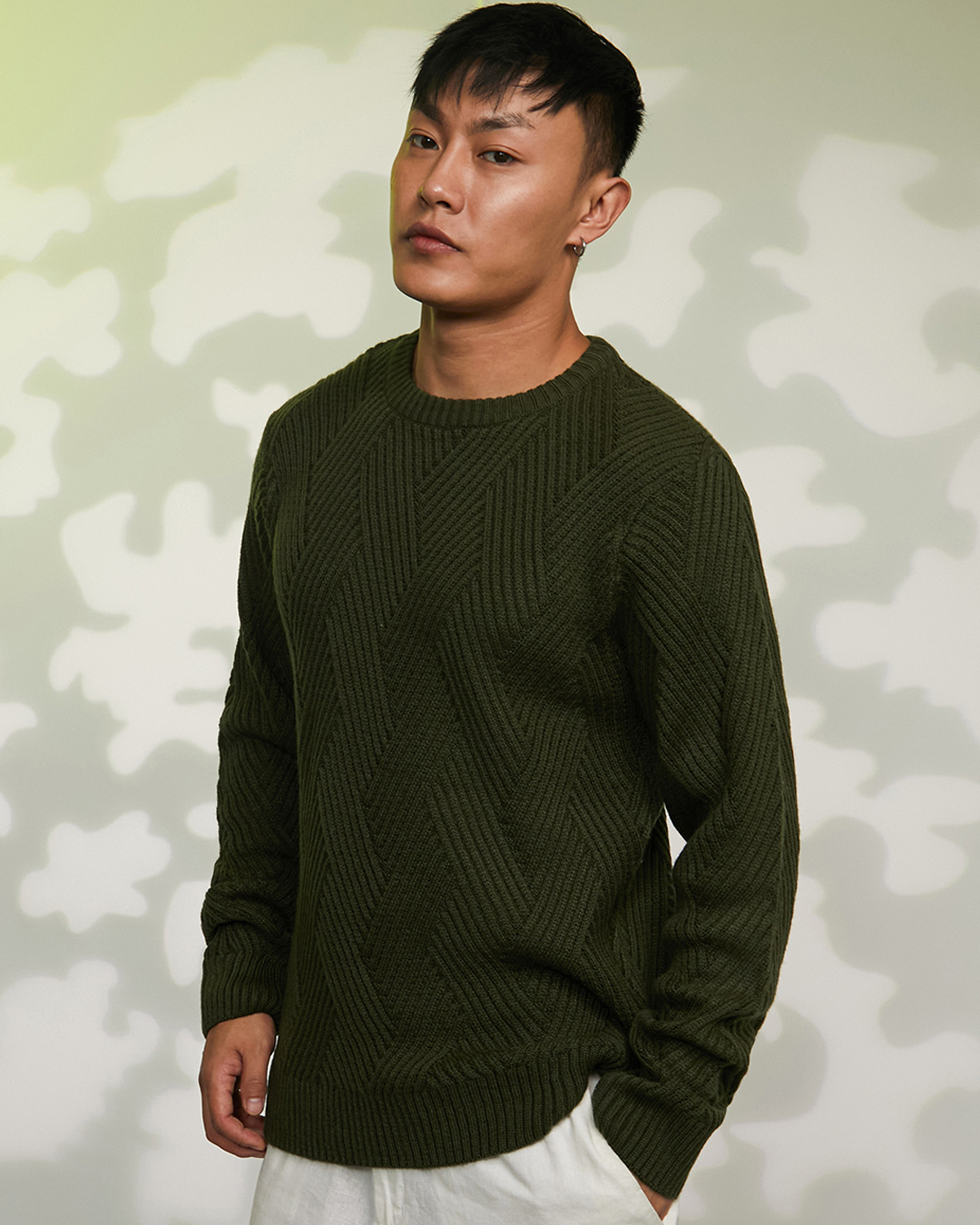 Shop Men's Army Green Sweater-Back