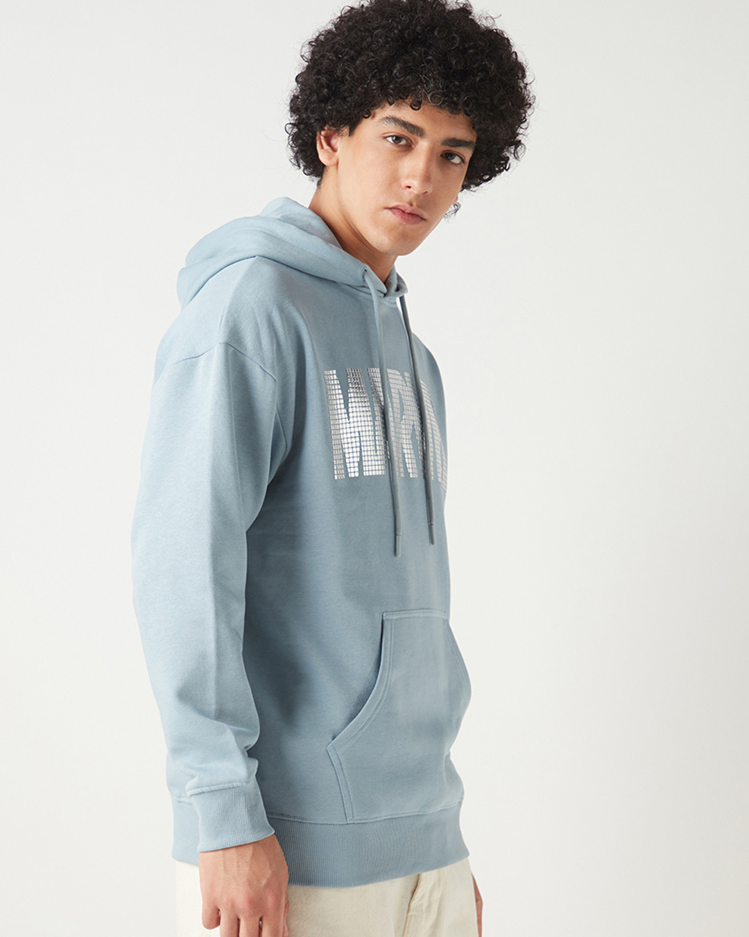 Shop Men's Ashley Blue Marvel Typography Oversized Hoodies-Back