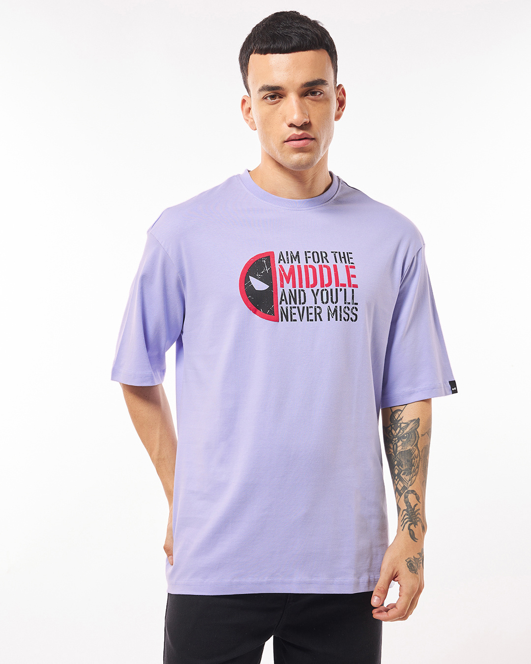 Shop Men's Baby Lavender Aim For Middle Graphic Printed Oversized T-shirt-Back