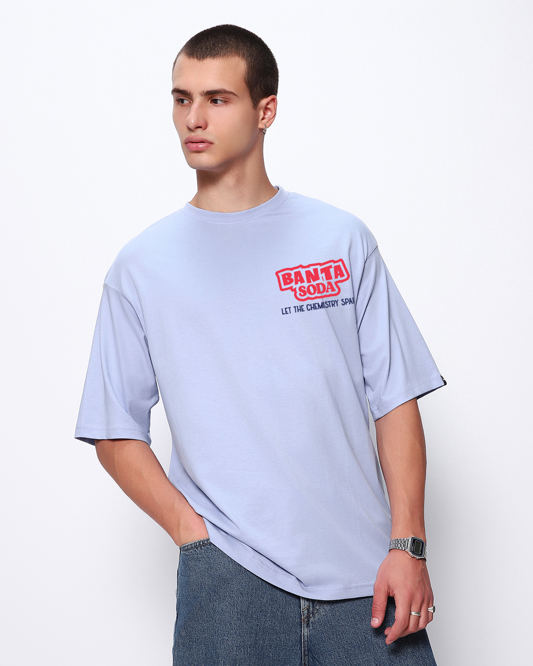 Shop Men's Baby Lavender Banta Hai Graphic Printed Oversized T-shirt-Back