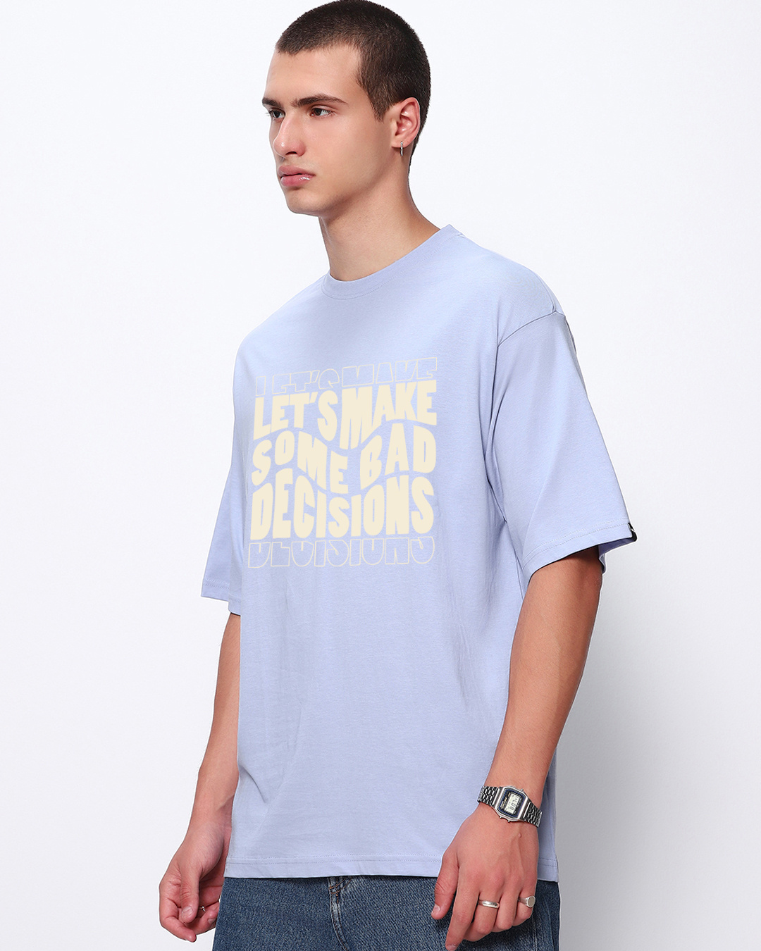 Shop Men's Baby Lavender Let's Make Typography Oversized T-shirt-Back