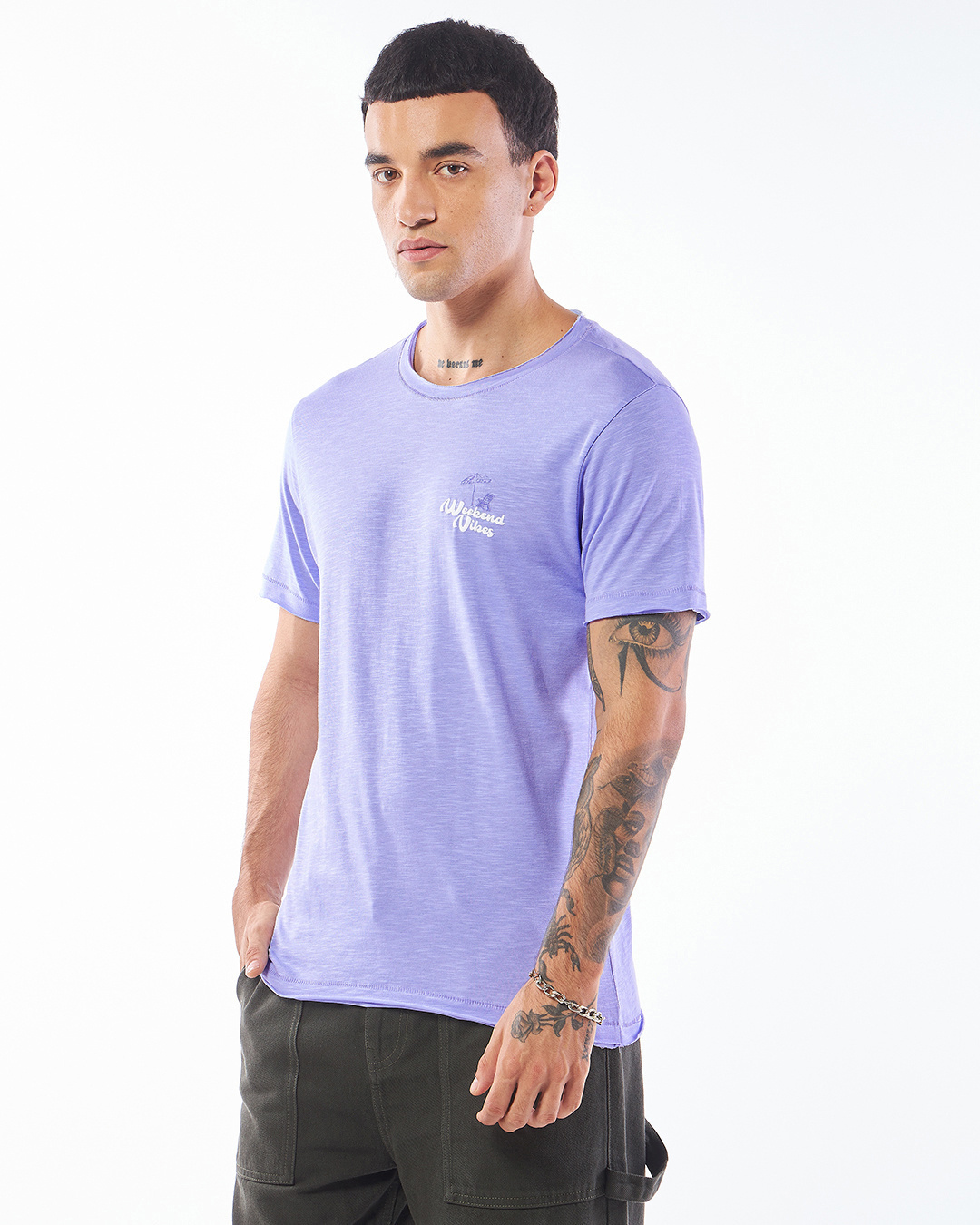 Shop Men's Baby Lavender Running Towards Weekend Graphic Printed T-shirt-Back