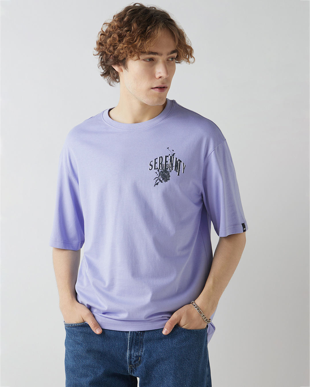 Shop Men's Baby Lavender Serenity Graphic Printed Oversized T-shirt-Back