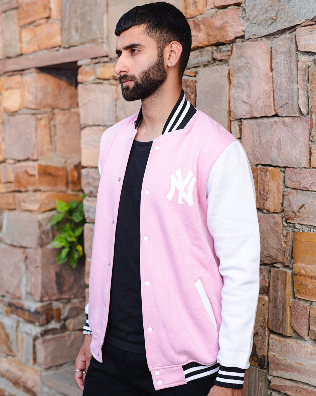 Shop Men's Baby Pink NY Printed Jacket-Back