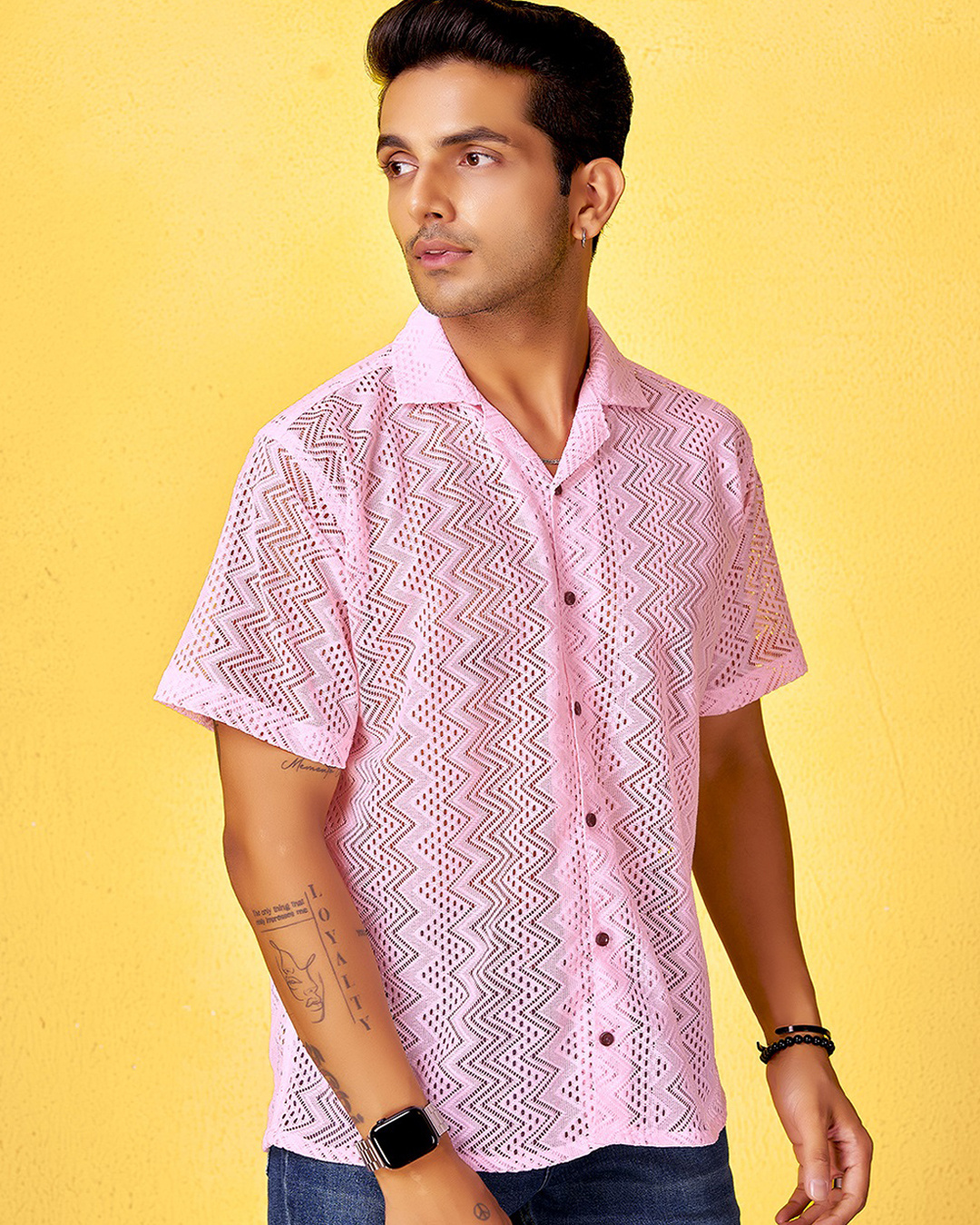 Shop Men's Baby Pink Textured Relaxed Fit Shirt-Back