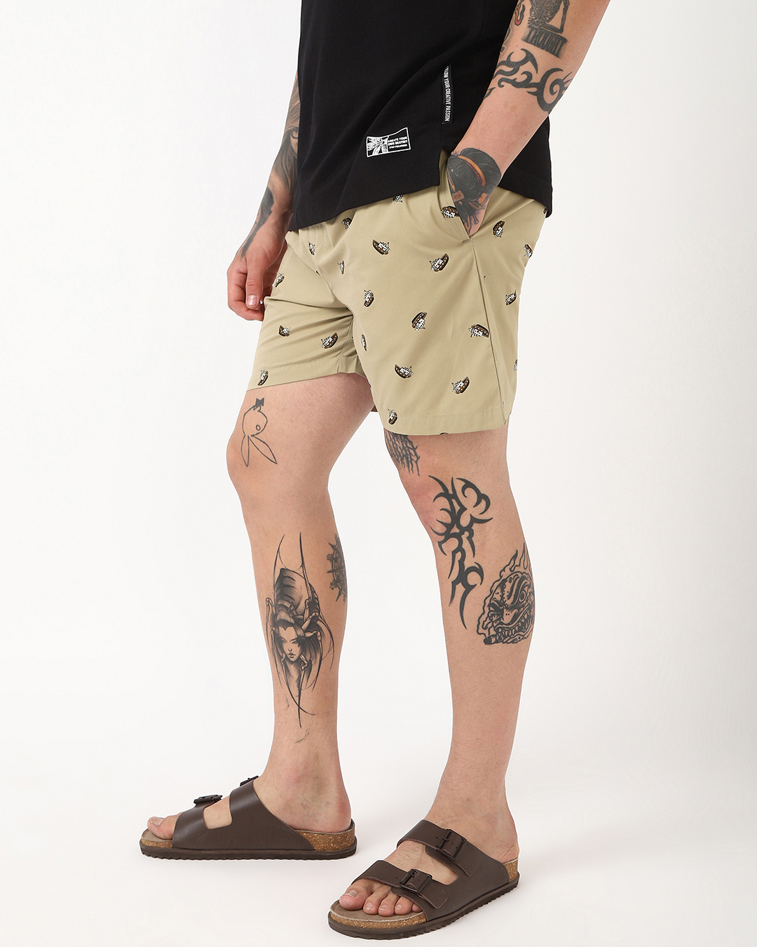 Shop Men's Beige All Over Printed Boxers-Back