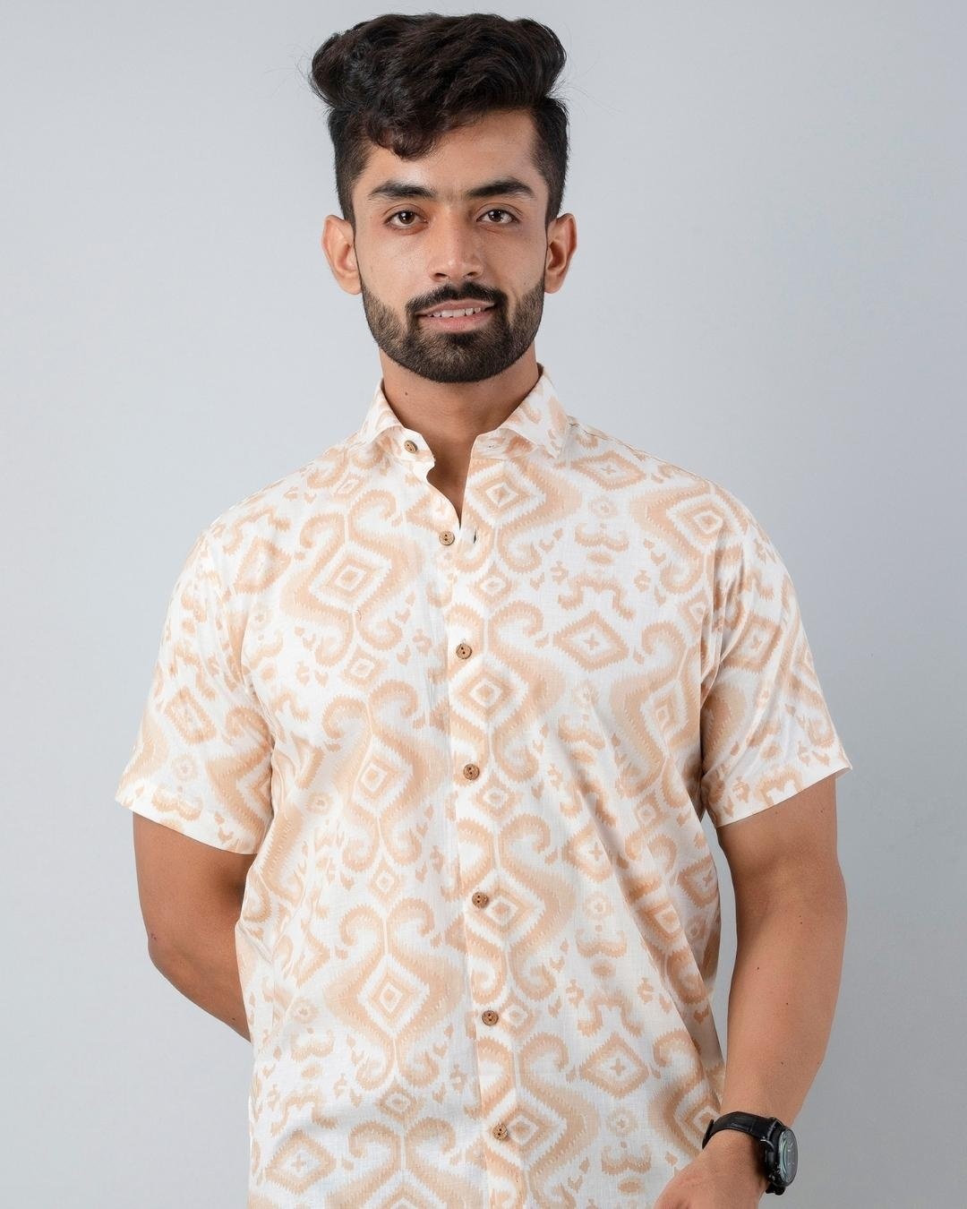 Shop Men's Beige All Over Printed Shirt-Back