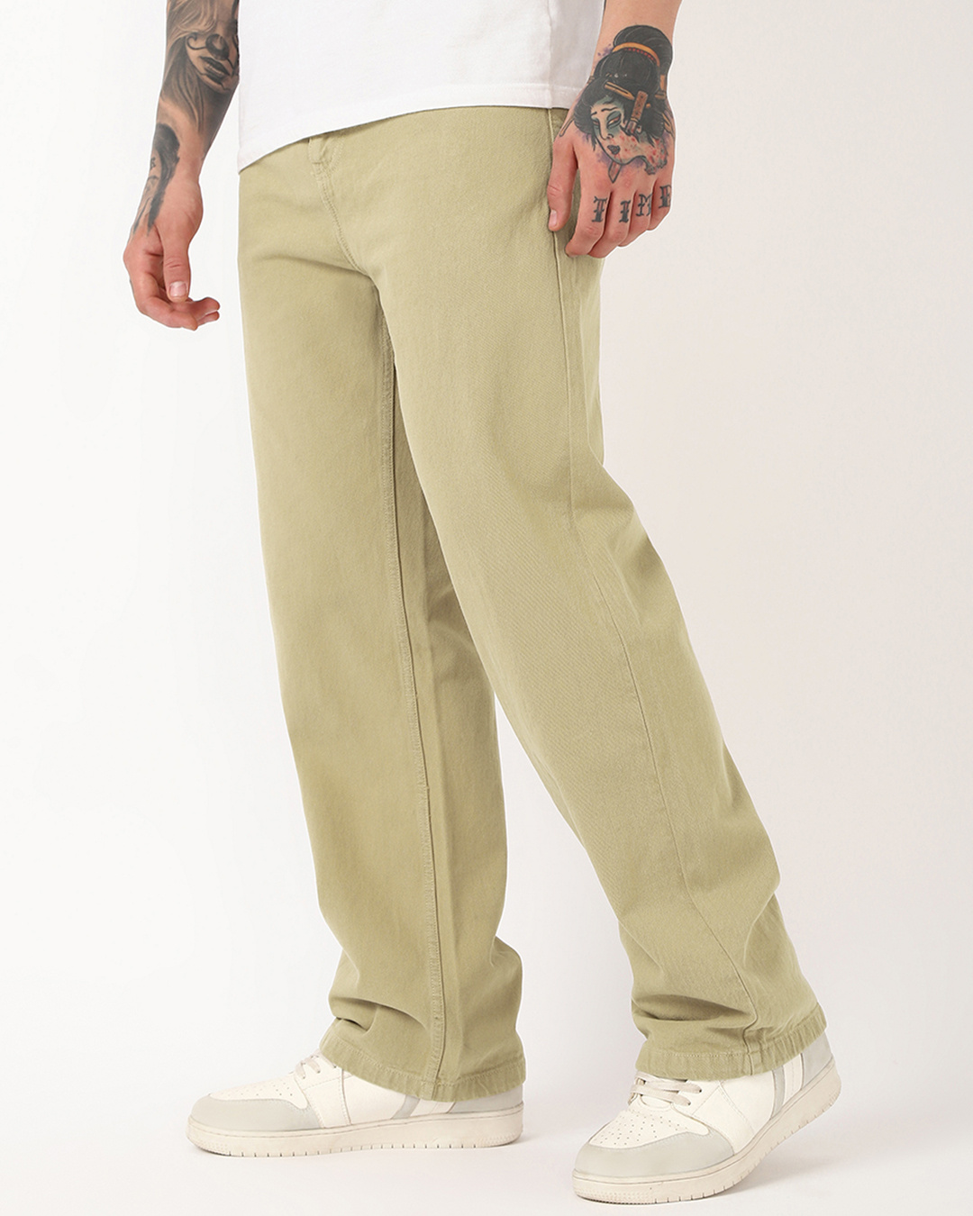 Shop Men's Beige Baggy Fit Mid-Rise Jeans-Back