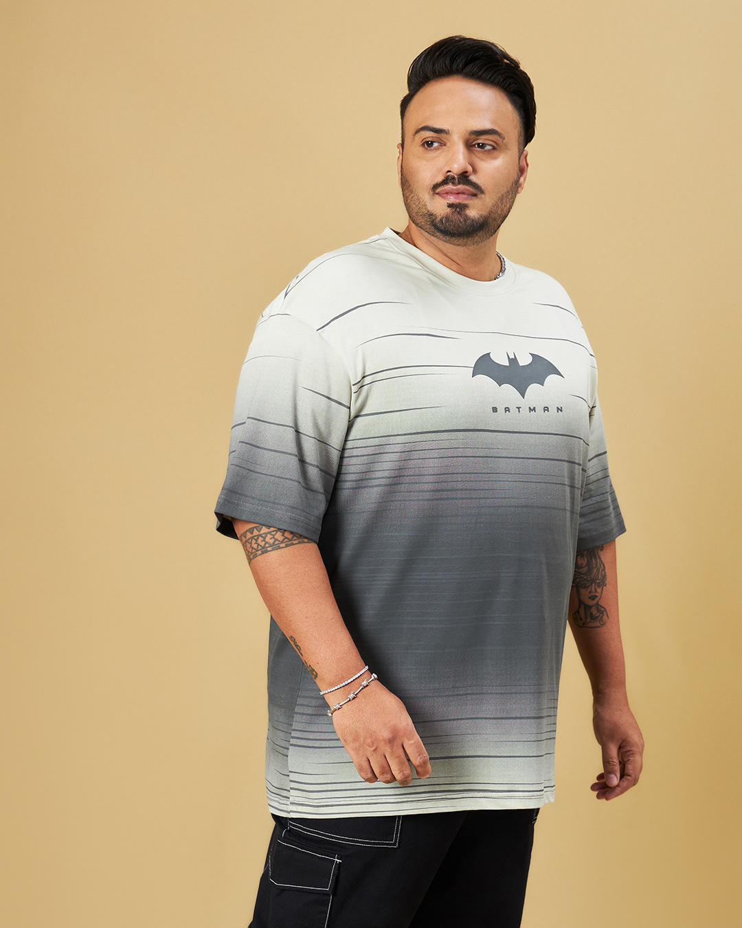 Shop Men's Beige & Grey Batman Ombre Oversized Plus Size T-shirt-Back