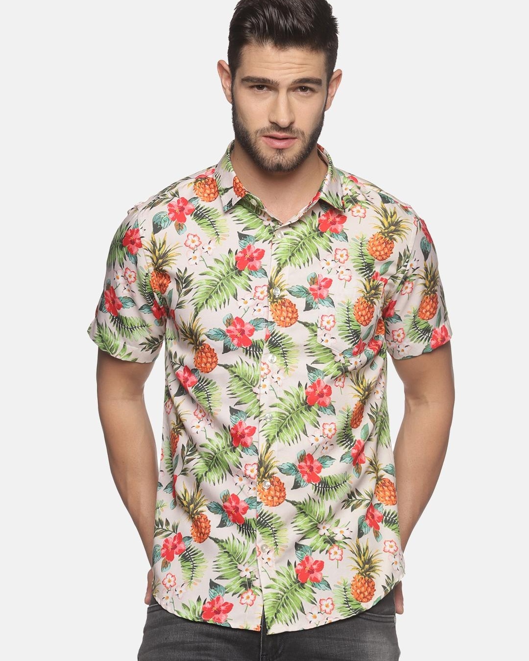 Buy Men's Beige Beach Hawaiian Floral Printed Shirt Online at Bewakoof