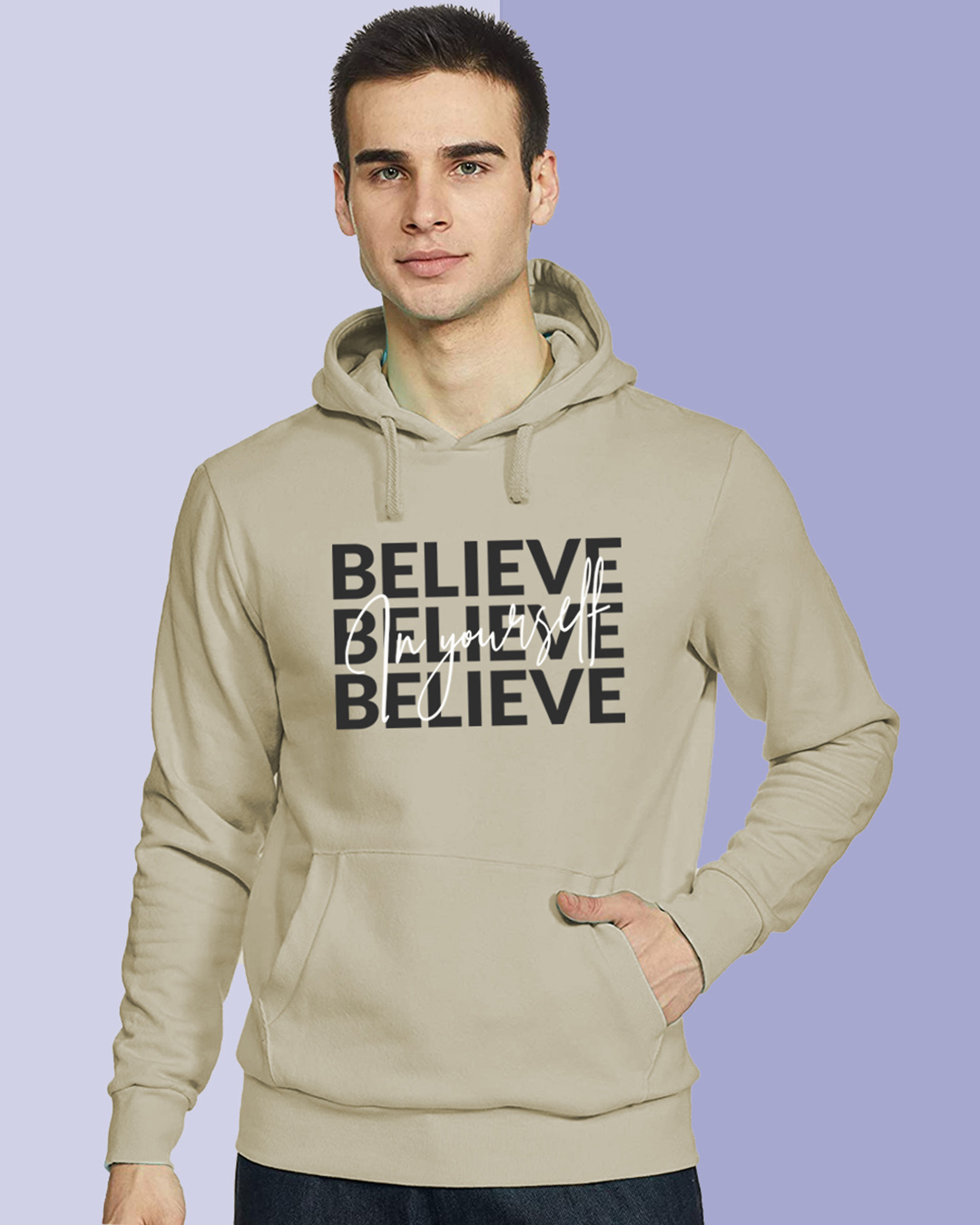 Buy Men's Beige Believe In Your Self Typography Hoodie Online At Bewakoof