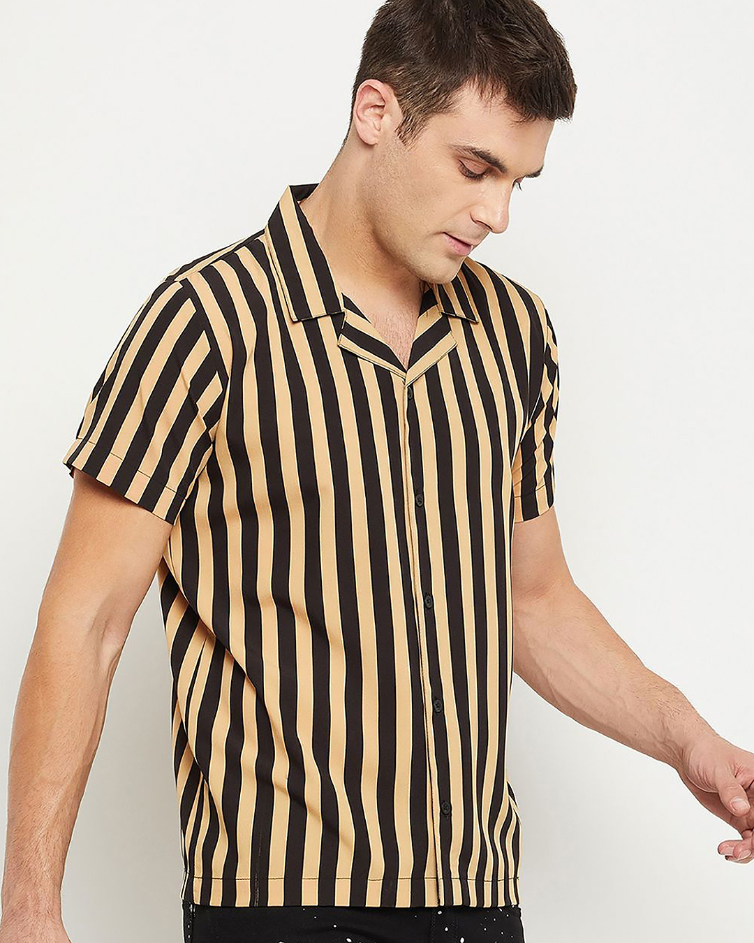 Shop Men's Beige & Black Striped Shirt-Back