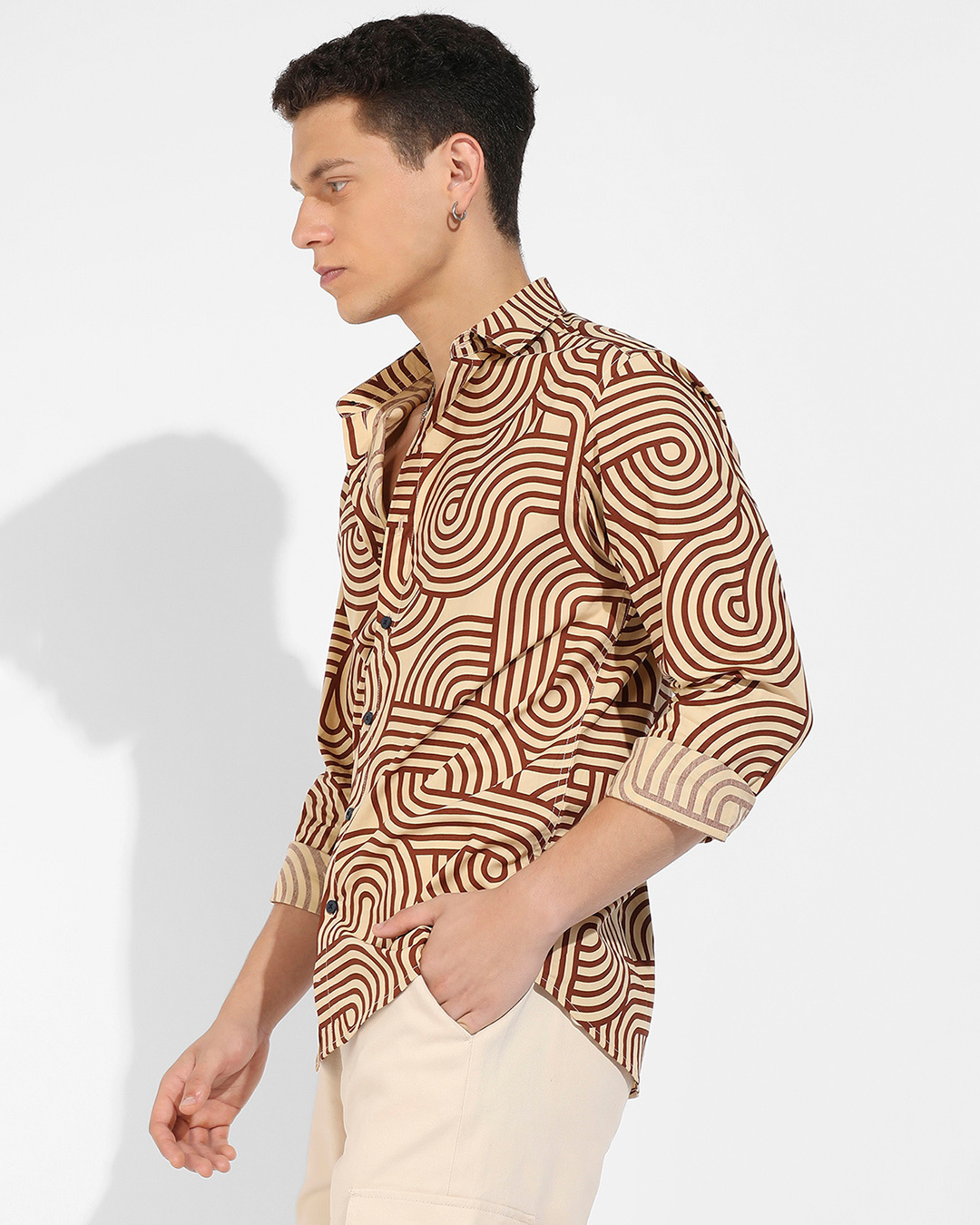 Shop Men's Beige & Brown All Over Printed Shirt-Back