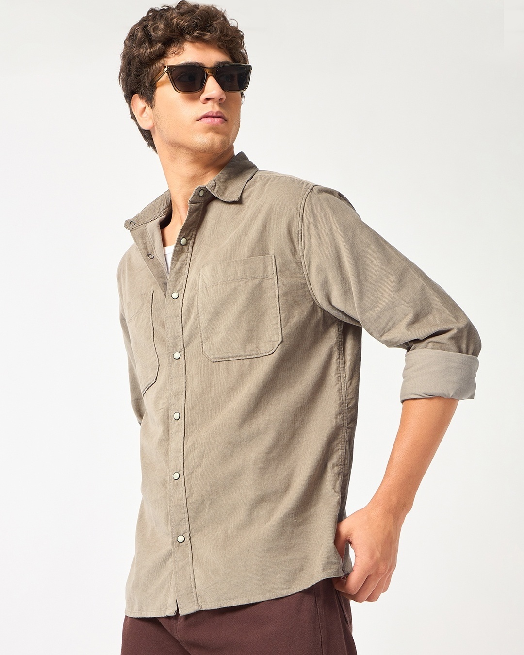 Shop Men's Beige Corduroy Shirt-Back