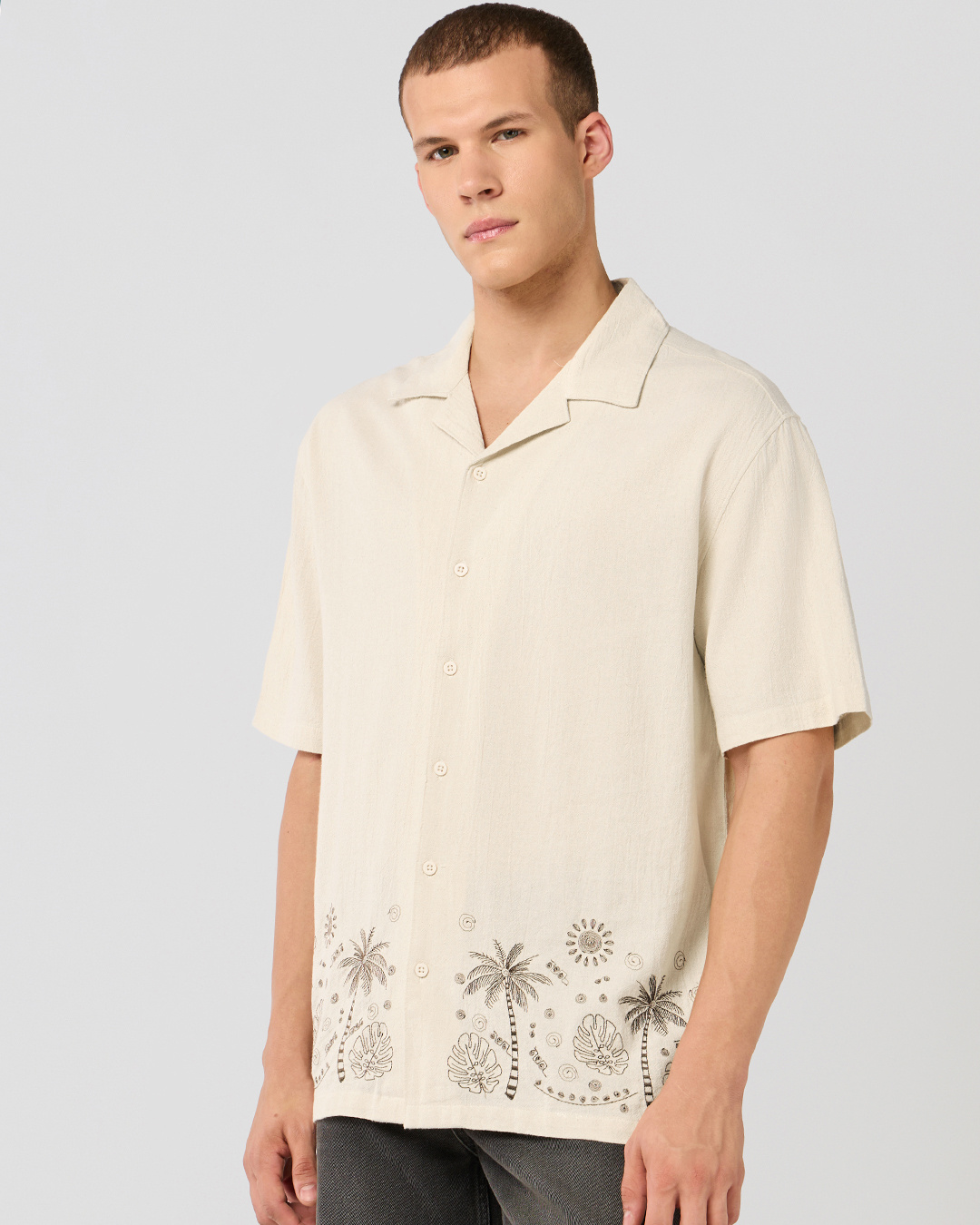 Shop Men's Beige Embroidered Oversized Shirt-Back