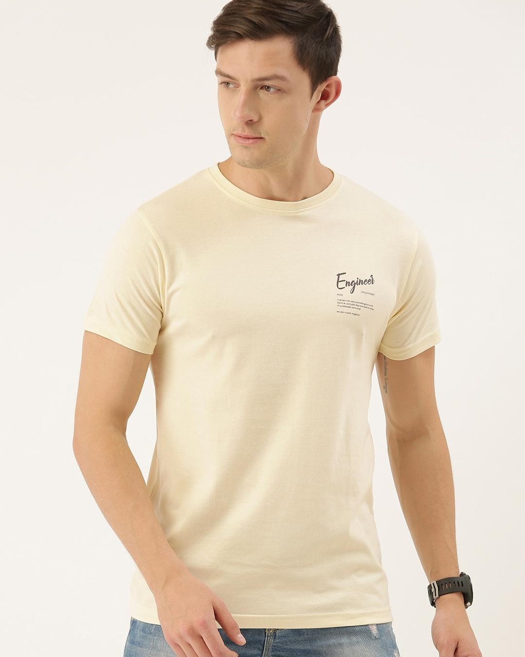 Shop Men's Beige Engineer Typography T-shirt-Back