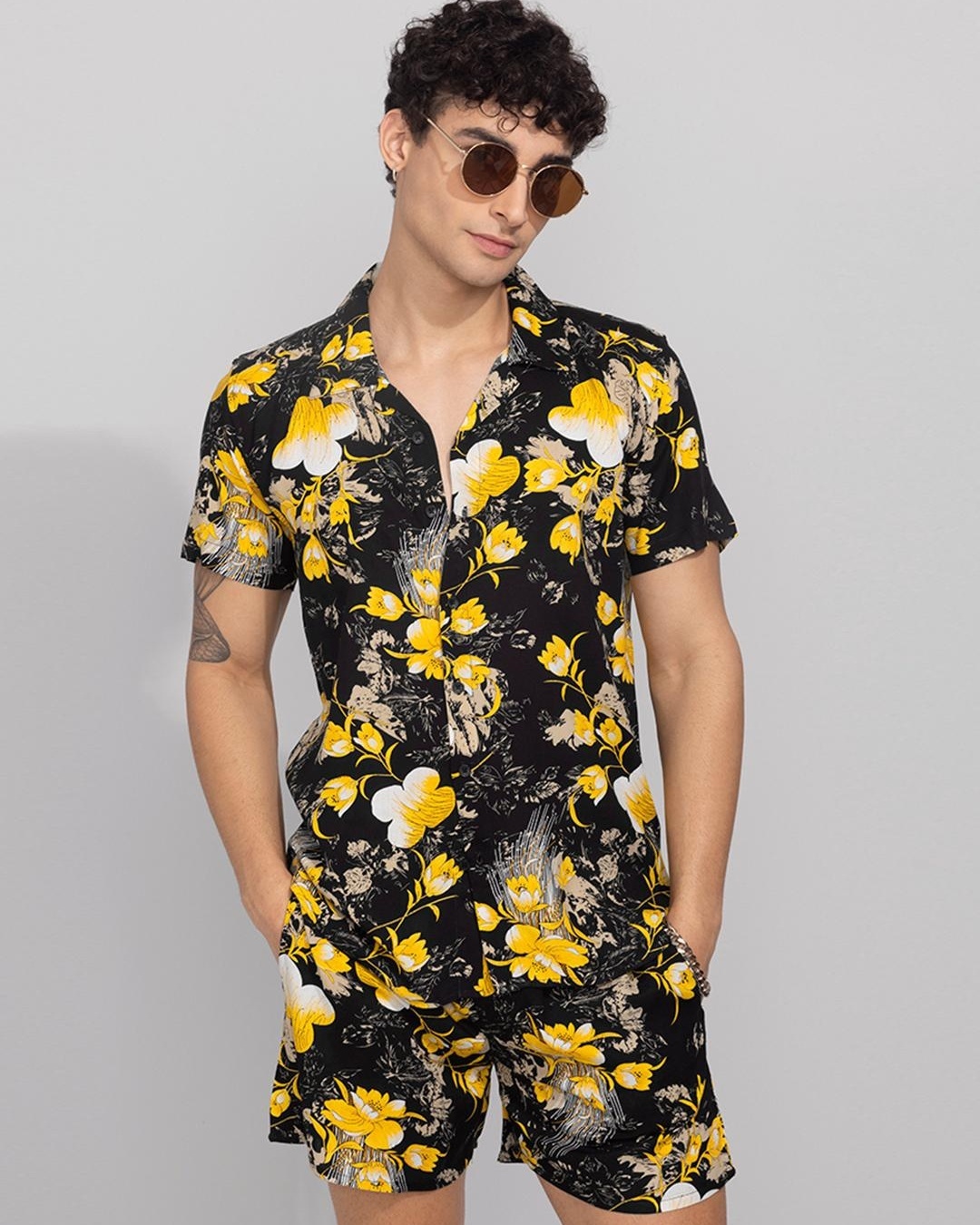 Shop Men's Black Equinox Floral Printed Co-ord Set-Back