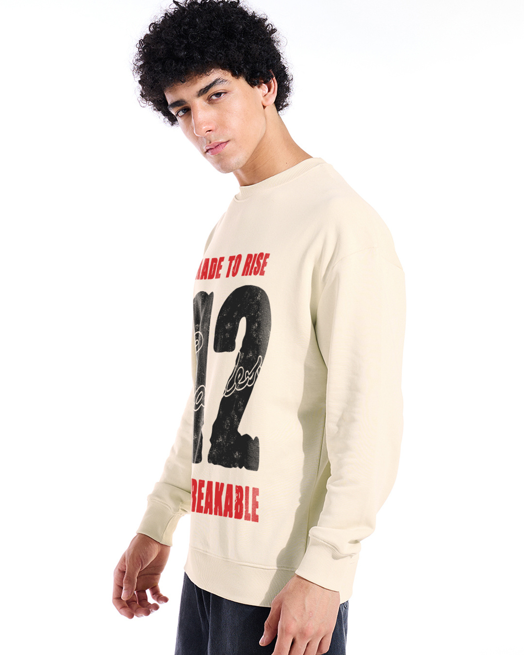 Shop Men's Beige Fearless Typography Oversized Sweatshirt-Back