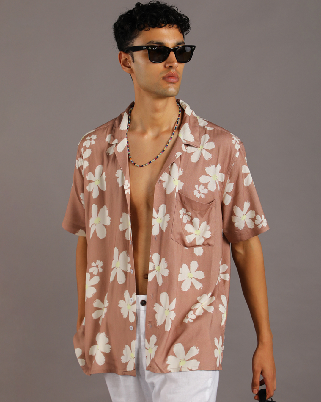 Shop Men's Beige Florain Printed Shirt-Back