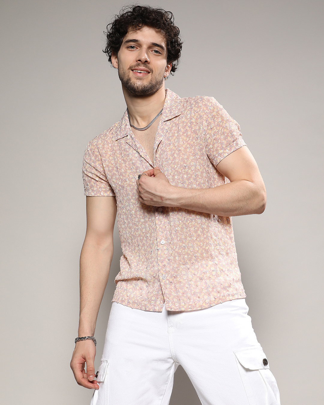Shop Men's Beige Floral Printed Shirt-Back