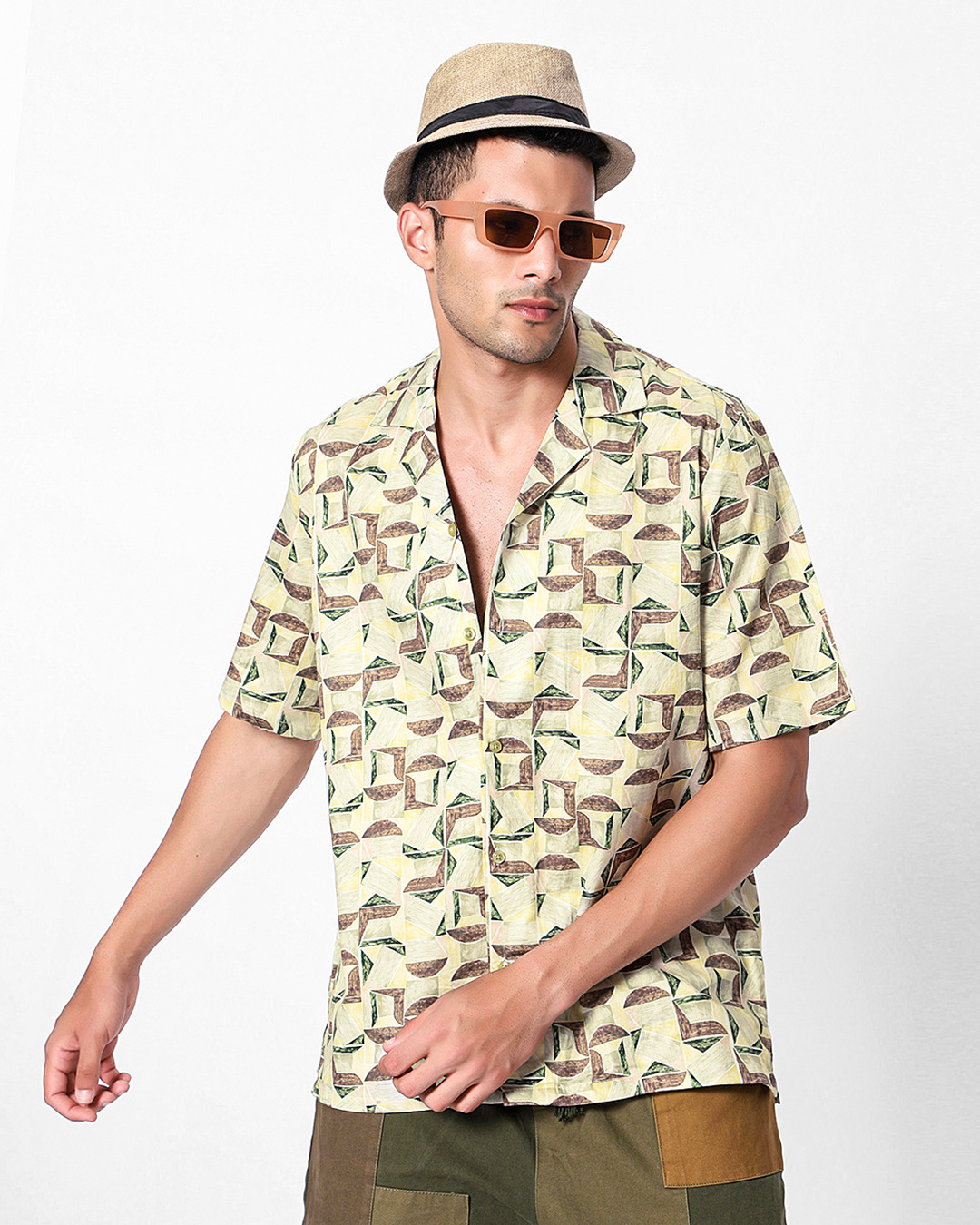 Men Beige & Brown Corduroy Colorblock Oversize Shirt
