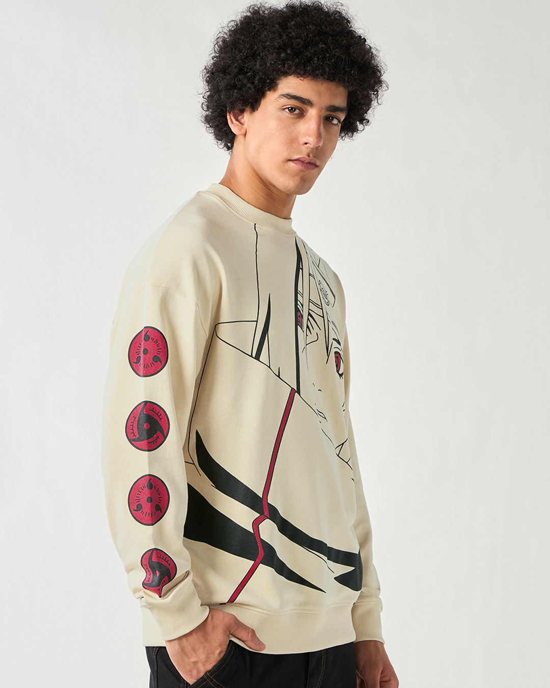 Shop Men's Beige Graphic Printed Oversized Sweatshirt-Back