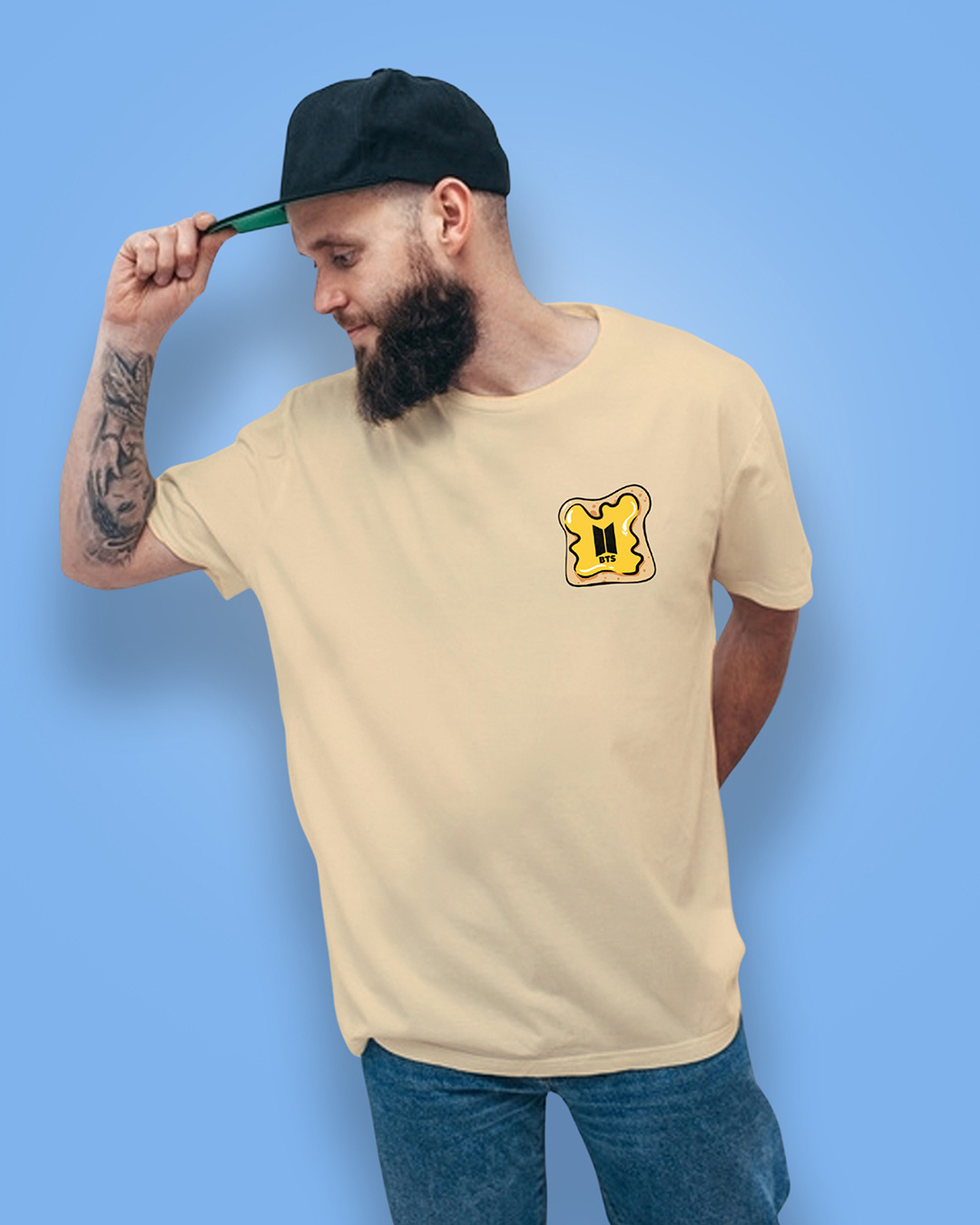 Shop Men's Beige Graphic Printed Super Loose Fit T-shirt-Back