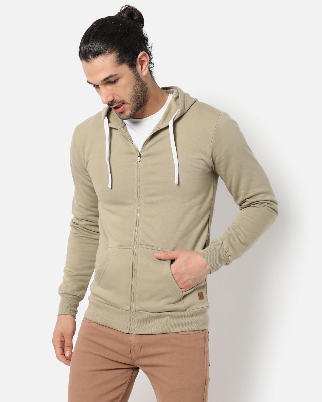 Shop Men's Beige Hooded Sweatshirt-Back