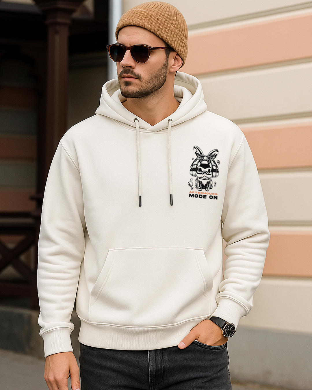 Buy Men's Beige Mode On Graphic Printed Oversized Hoodies Online at ...