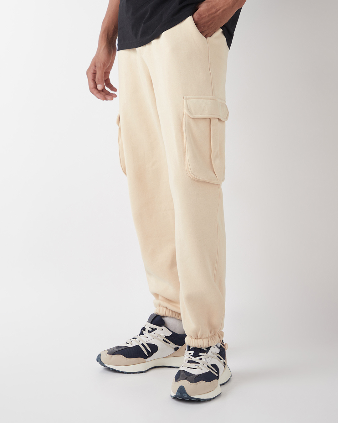 Shop Men's Beige Oversized Cargo Joggers-Back