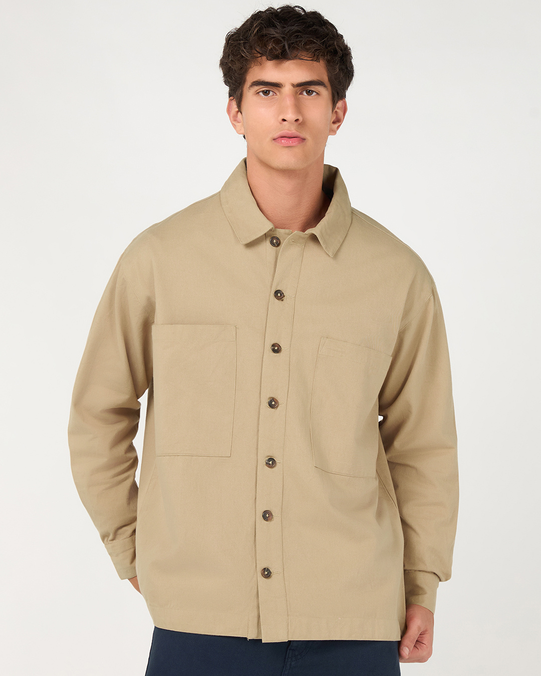 Shop Men's Beige Embroidered Oversized Twill Jacket-Back