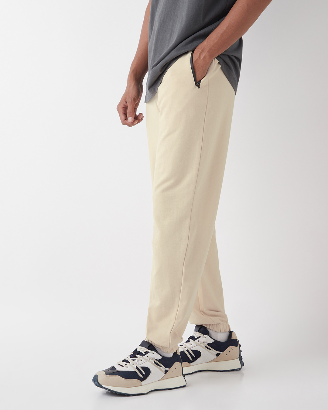 Shop Men's Beige Oversized Joggers-Back