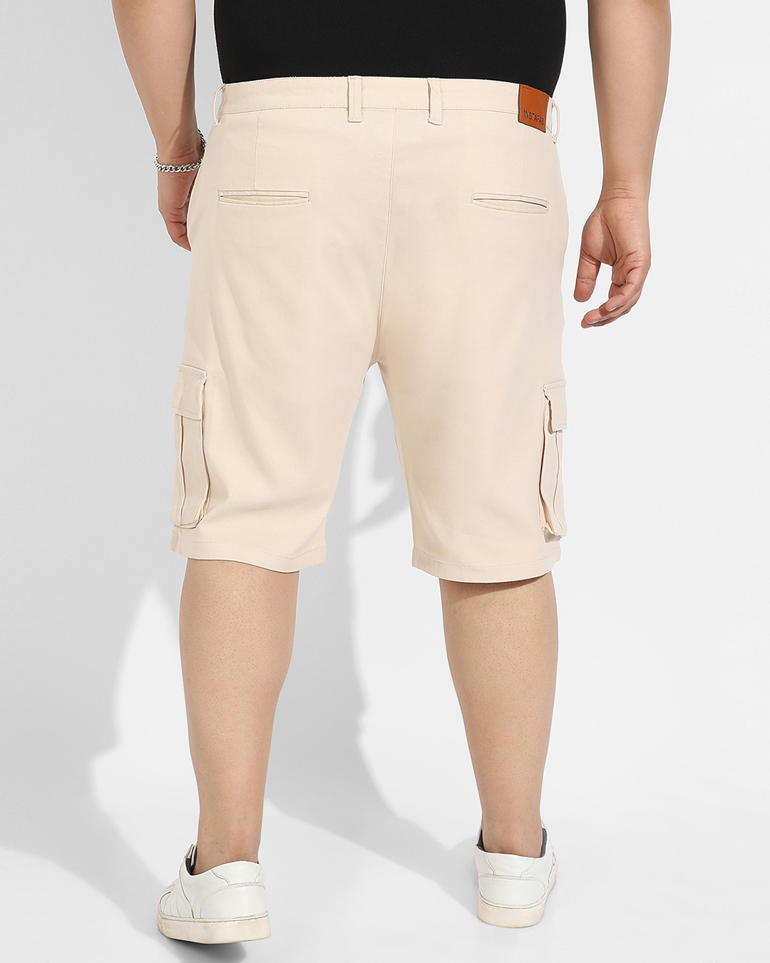 Shop Men's Beige Oversized Plus Size Cargo Shorts-Back