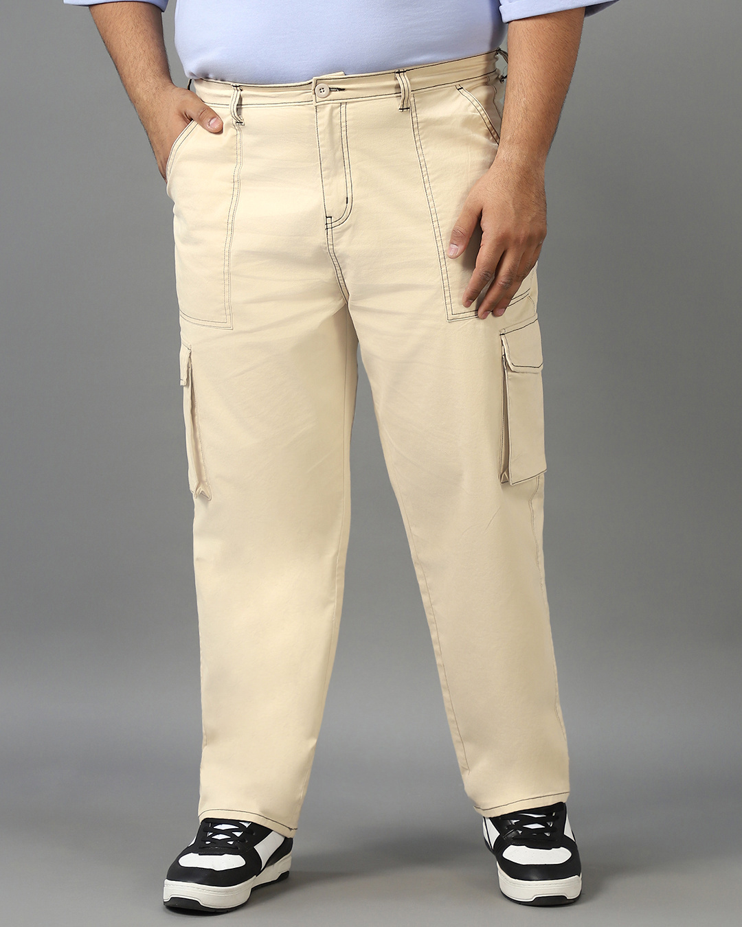 Shop Men's Beige Oversized Plus Size Cargo Pants-Back