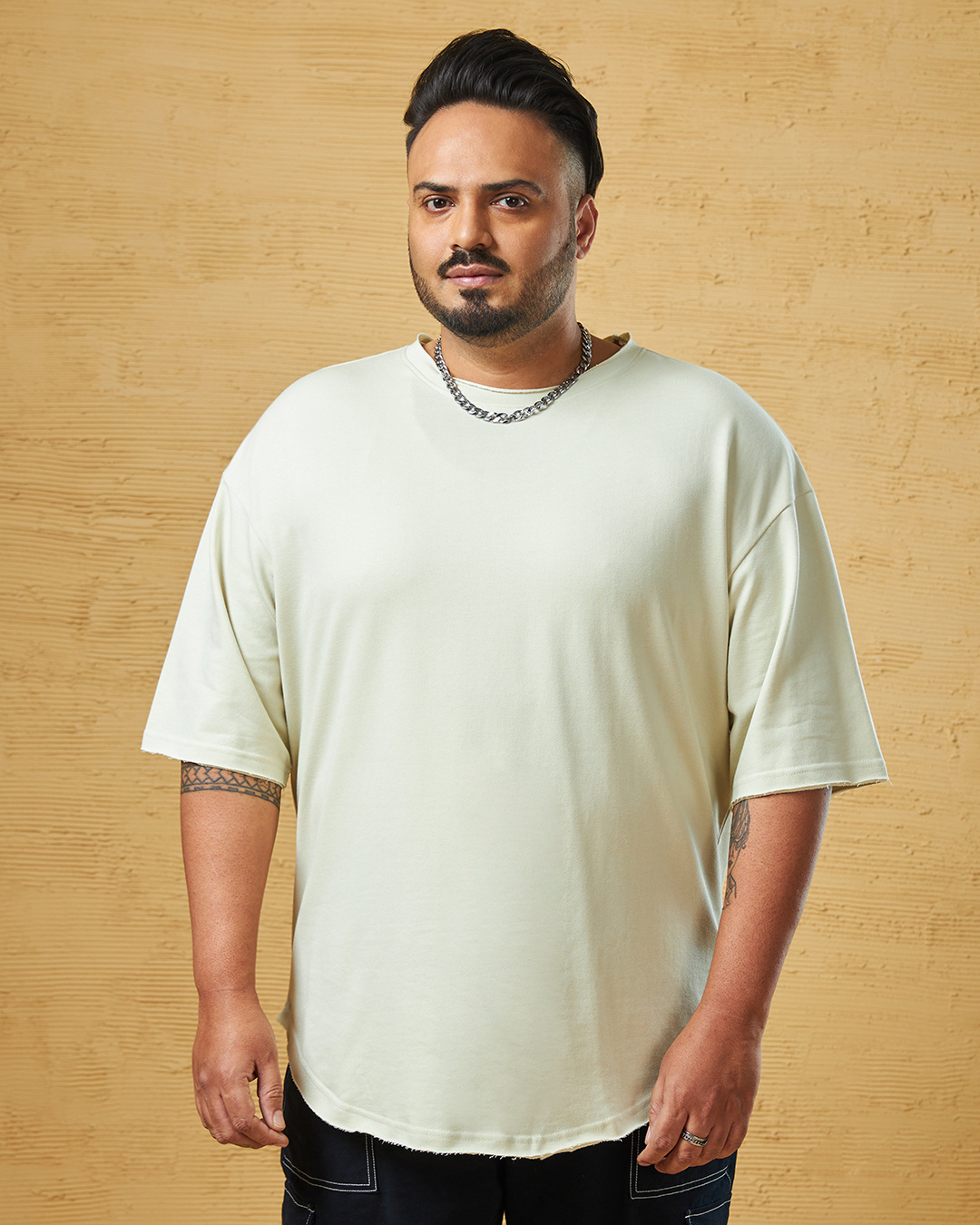 Shop Men's Beige Oversized Plus Size T-shirt-Back