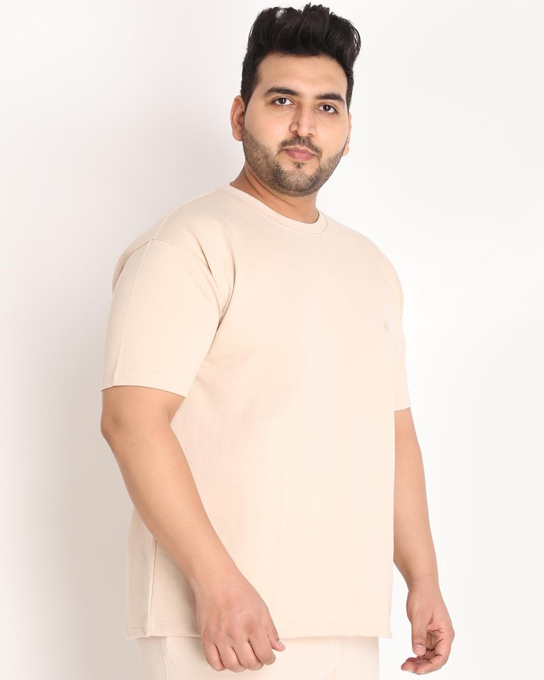 Shop Men's Beige Plus Size T-shirt-Back