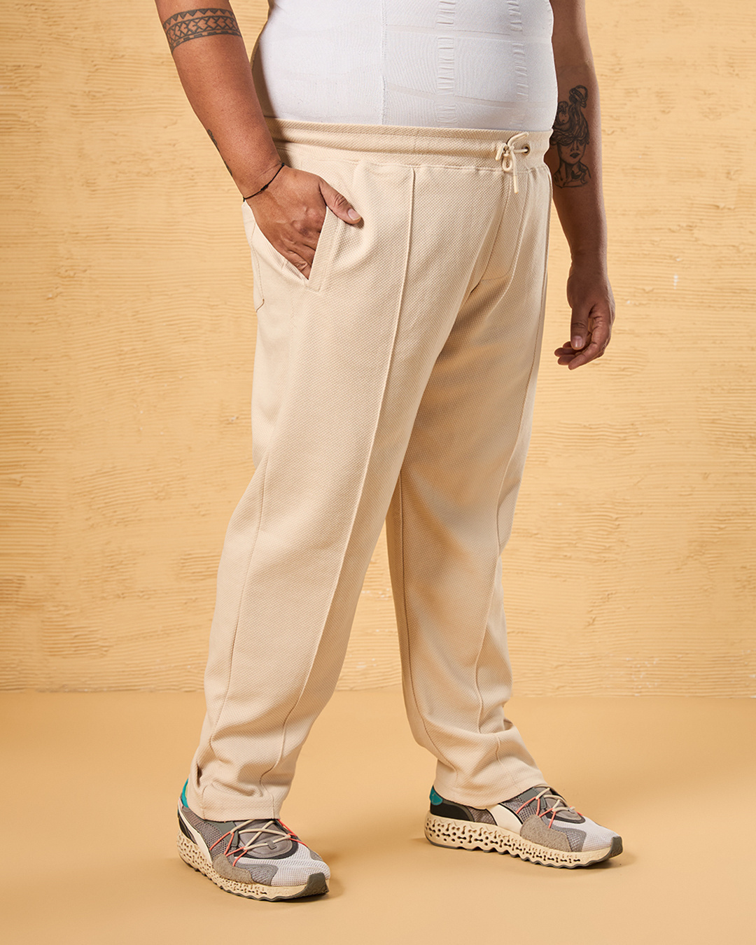 Shop Men's Beige Plus Size Track Pants-Back