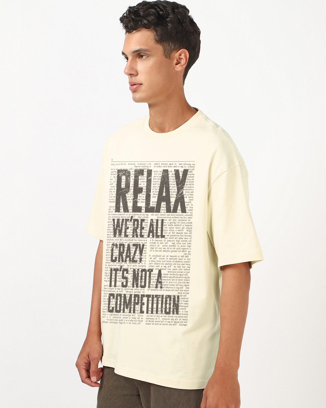 Shop Men's Beige Relax Typography Oversized T-shirt-Back