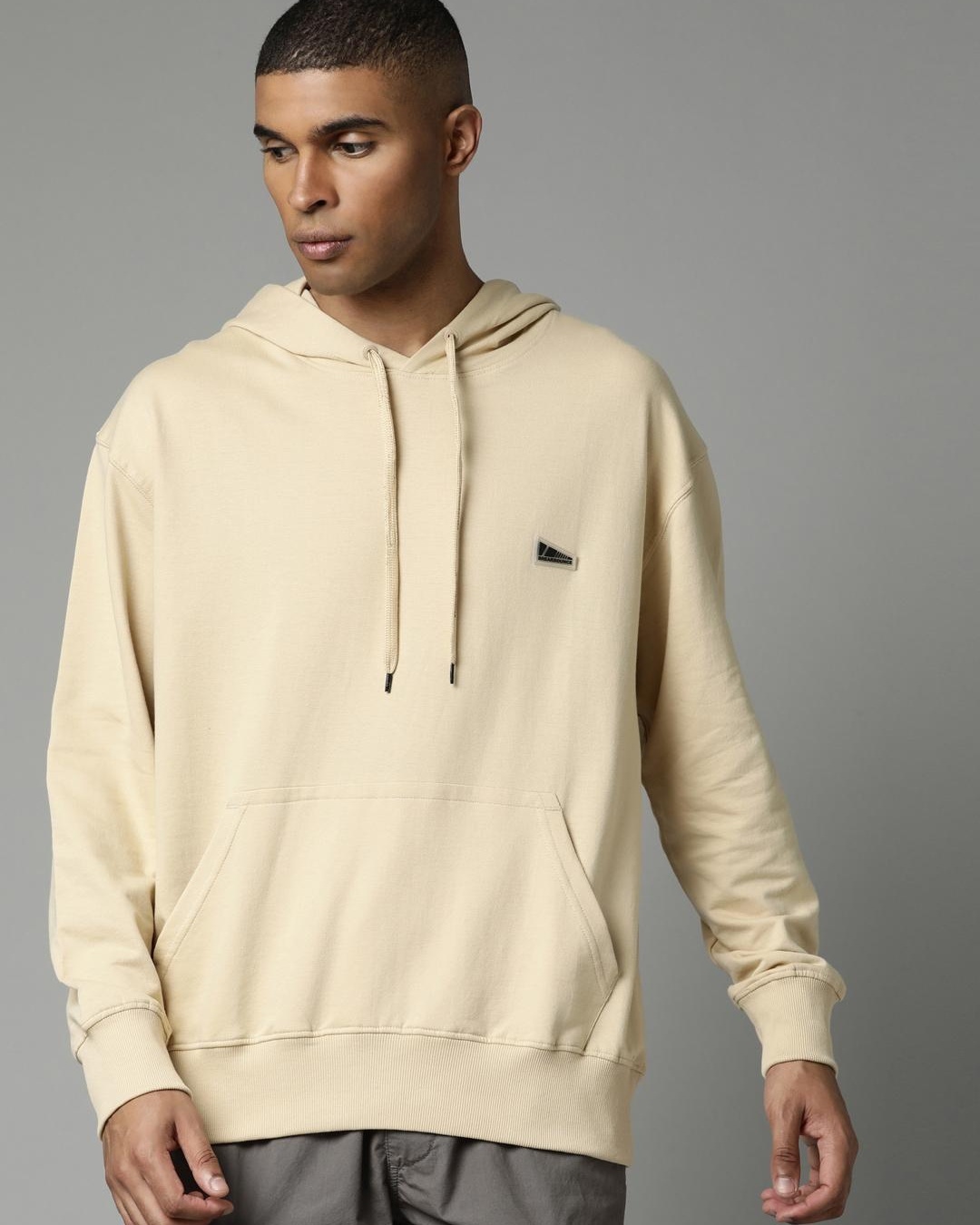 Buy Men's Beige Relaxed Fit Hooded Sweatshirt Online at Bewakoof