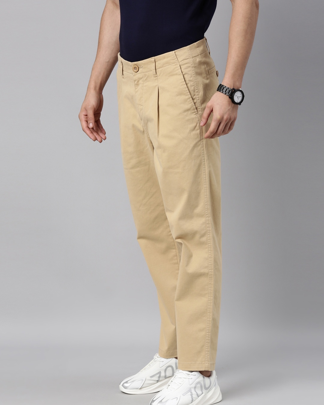 Shop Men's Beige Relaxed Fit Trousers-Back