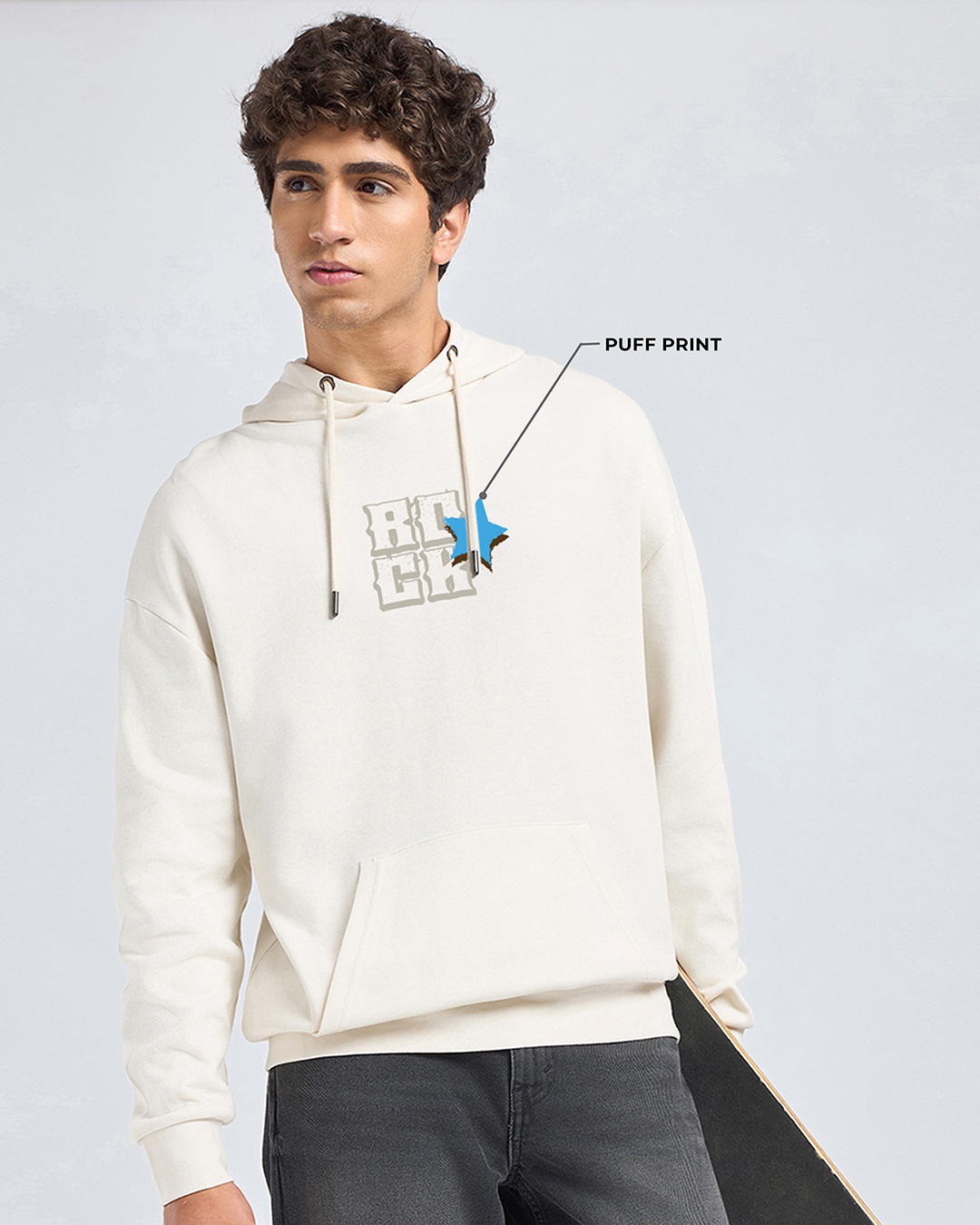 Shop Men's Beige Rock Star Graphic Printed Oversized Hoodies-Back