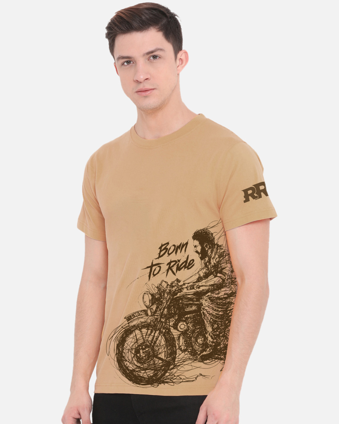 Shop Men's Beige "RRR Born to Ride" Cotton T-shirt-Back
